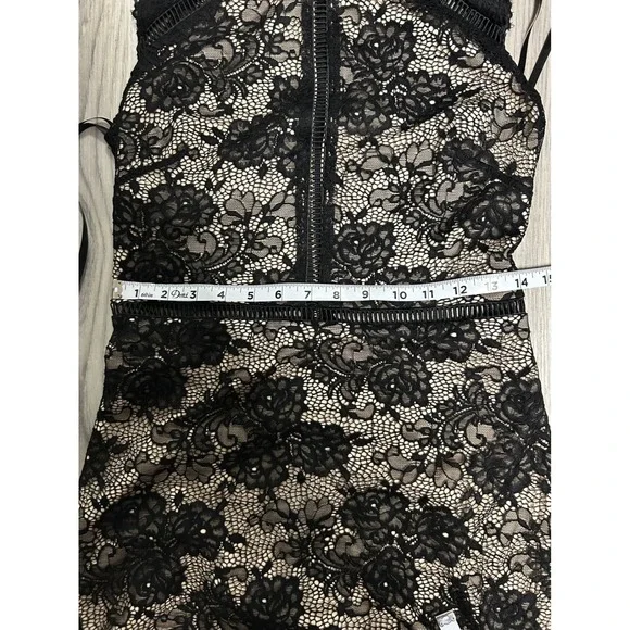 Bebe Lace Midi Dress Black Nude Mock Neck NWT y2k party sleeveless luxury zipper - Picture 7 of 7